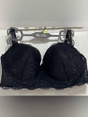 B.LUXE 42D Black Lace Longline Strapless Bra NWOT Convertible Plus